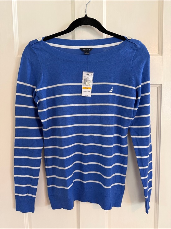 Nautica Sweaters - 🐟 Nautica blue/white striped boatneck sweater. Size S. NWT.